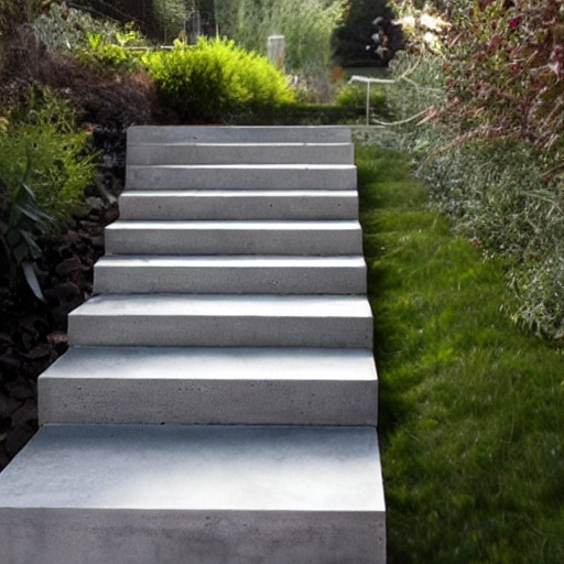 Newly installed backyard concrete steps with clean, uniform risers
